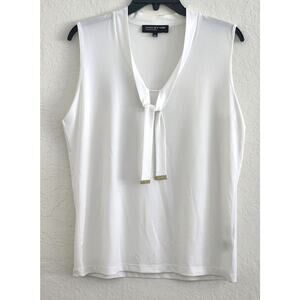 TOP/BLOUSE-JONES NEW YORK-White-Sleeveless-Tie Gold Metal Ends-Lightweight-Large